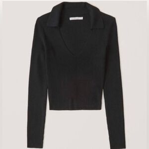 Abercrombie black v neck sweater, collared, cropped, stretchy. Large.